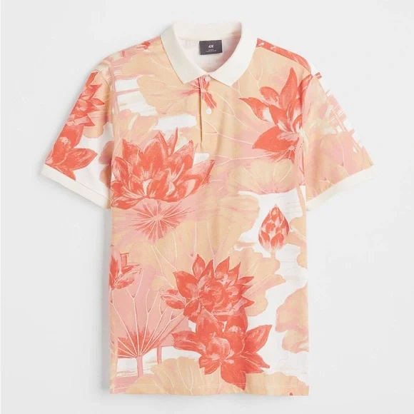 H&M Floral Pattern Slim Fit Polo Shirt - Picture 2 of 6